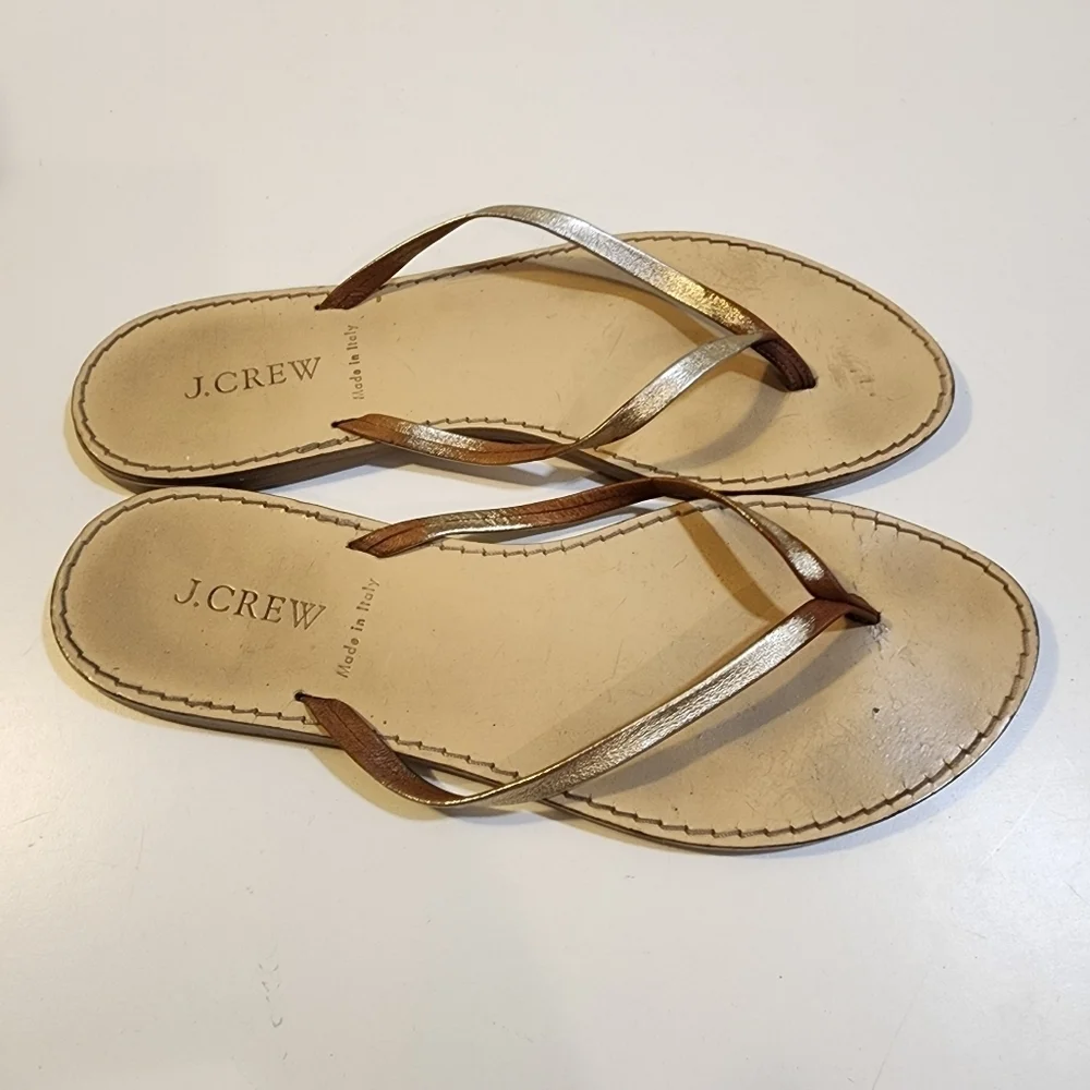 J CREW Golden  leather Thong Sandals size 8